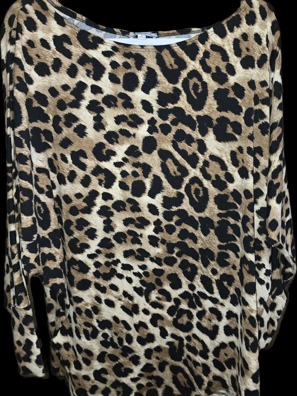 White Birch Leopard Print Dolman Sleeve Top Size Large Made in USA